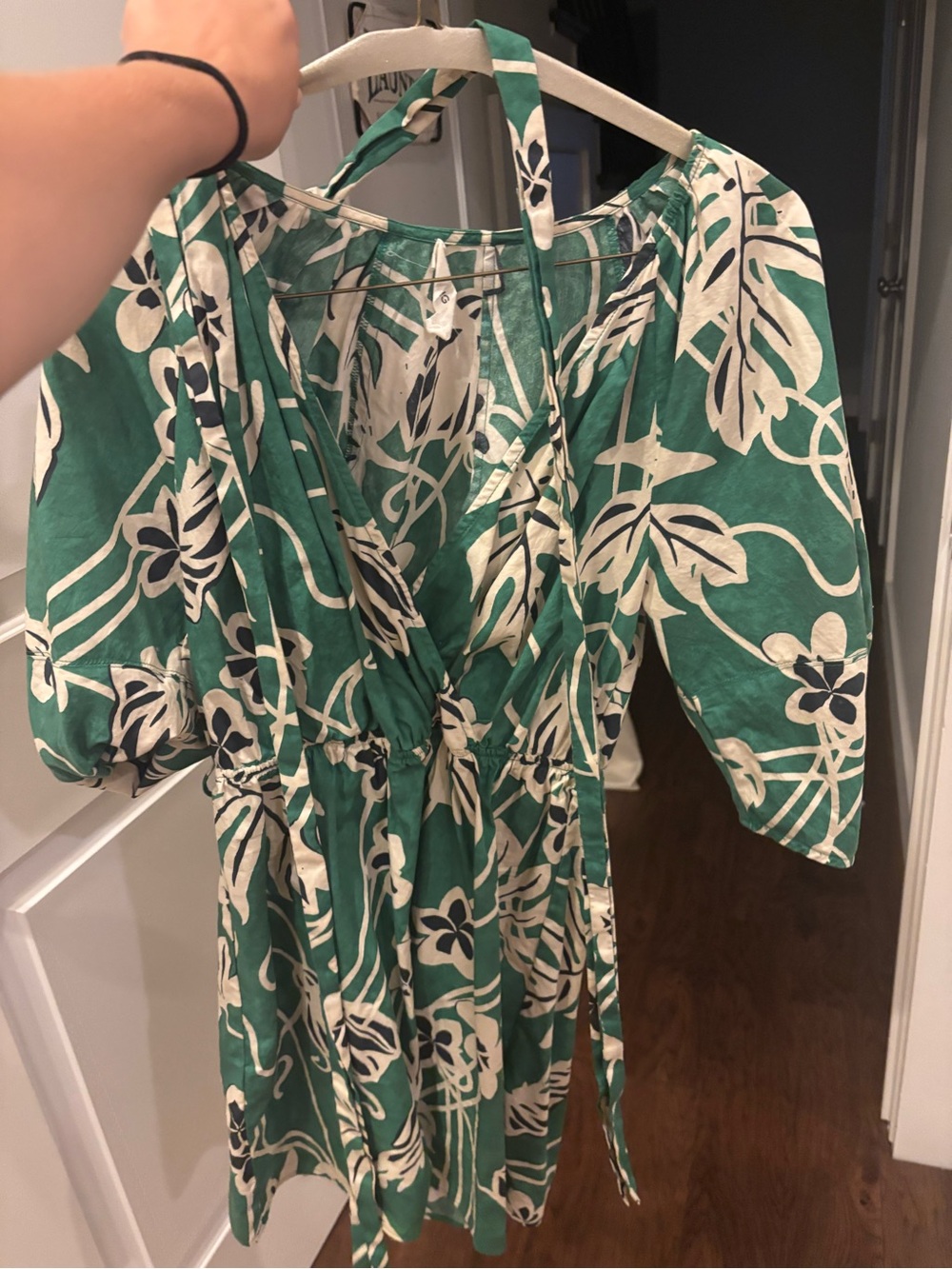 Mango Green and White Floral Wrap Dress